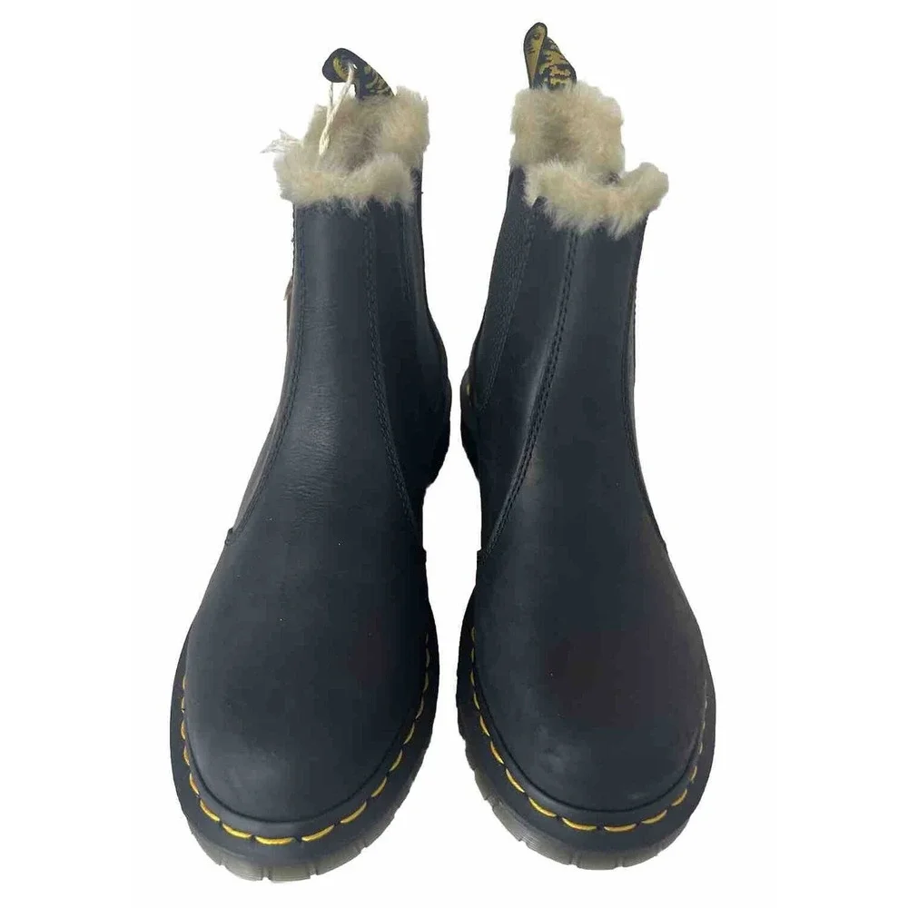 Dr. Martens Black Leather Chelsea Fur-Lined Combat Boot - Picture 7 of 12